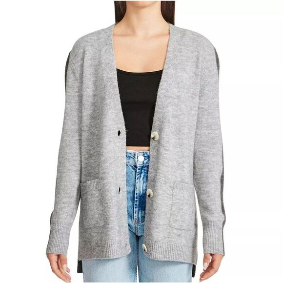 NWT BB DAKOTA STEVE MADDEN Sweater Womens Small Gray Combo Colorblock Cardigan - Picture 1 of 15
